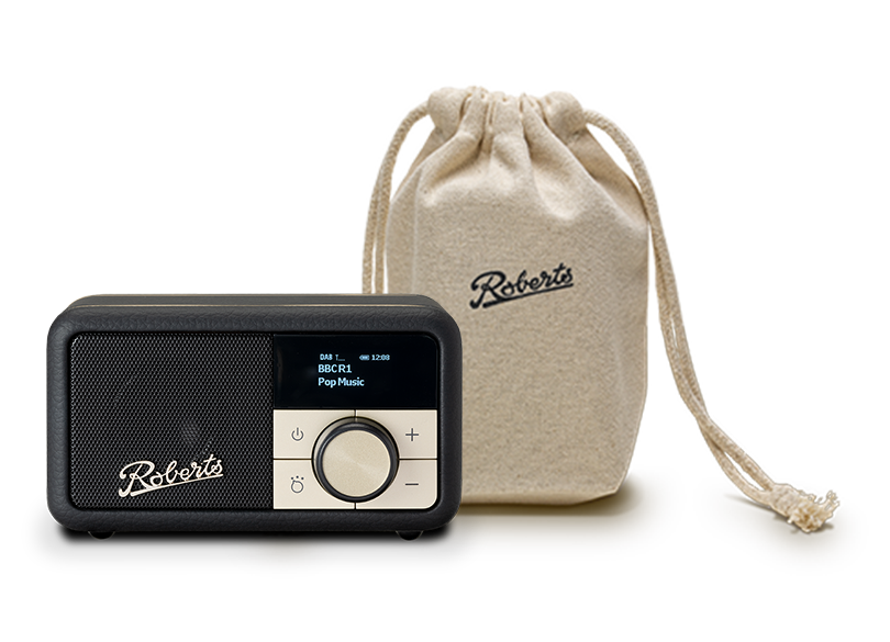 Roberts Revival Petite 2 With Free Travel Pouch - DAB/DAB+/FM Mini Bluetooth Radio / Portable Bluetooth Speaker - Black