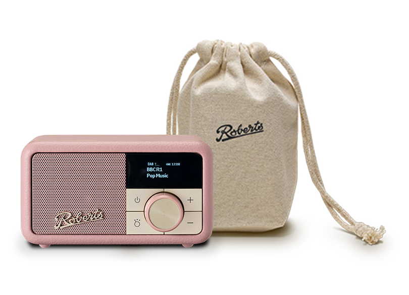 Roberts Revival Petite With Free Travel Pouch - DAB/DAB+/FM Mini Bluetooth Radio / Portable Bluetooth Speaker - Dusky Pink