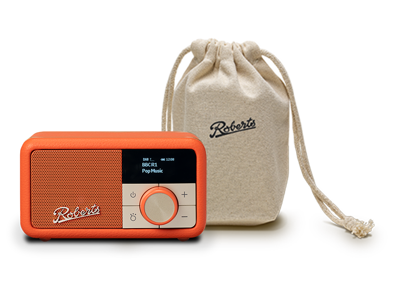 Roberts Revival Petite 2 With Free Travel Pouch - DAB/DAB+/FM Mini Bluetooth Radio / Portable Bluetooth Speaker - Pop Orange